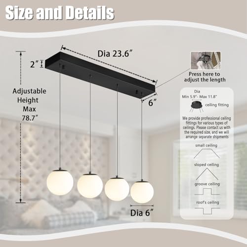 Dining Room Light Fixture 4 (Black-White / Rectangle 4-Light)