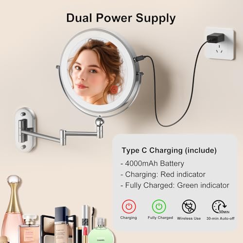 9" Wall Mounted Lighted Makeup Mirror (Chrome)
