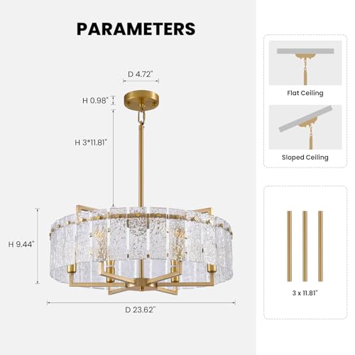 23.62" Gold Water Ripple Glass Chandeliers (Gold / 23.62")
