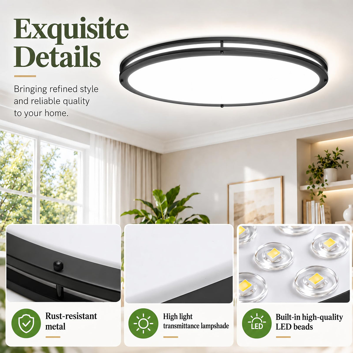 32 Inch Oval Flush Mount Ceiling Light Fixtures 48W 5CCT Selectable (Black / 32 Inch)