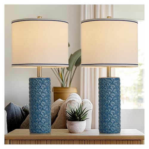 27" Farmhouse Bedside Table Lamp Set of 2 (Bule / 27")