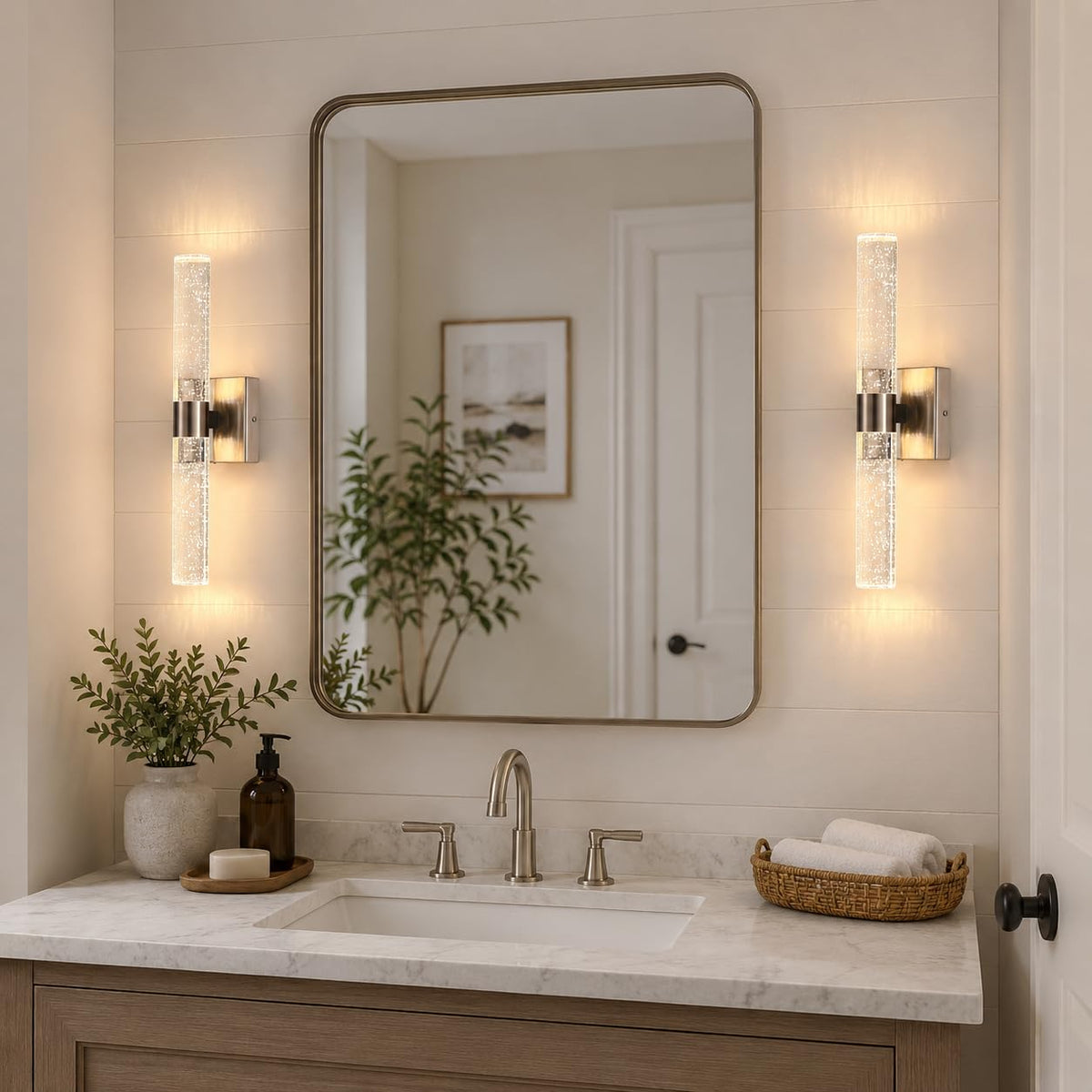 Modern Wall Sconces Set of Two (Nickel / 18in)