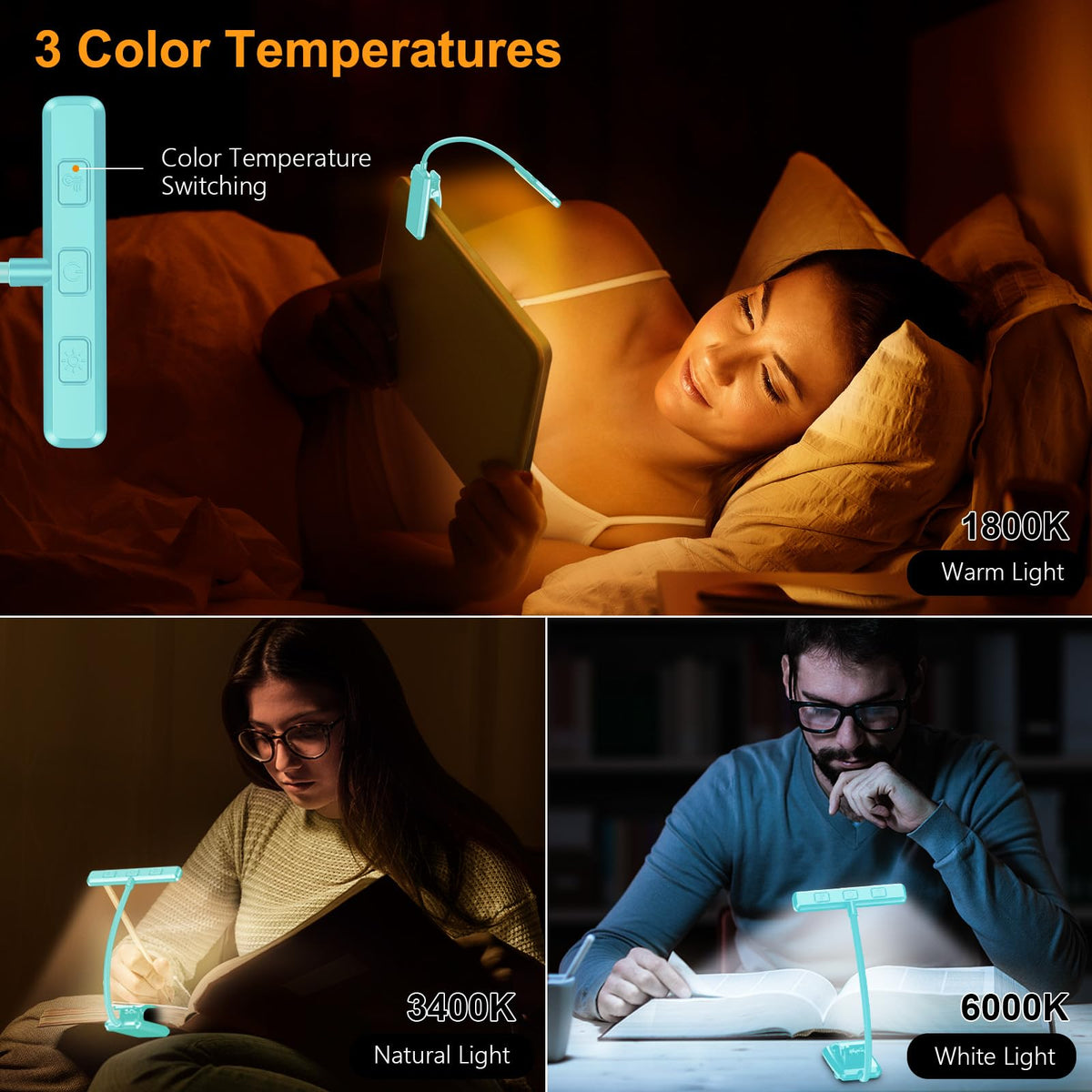 19 LED Rechargeable Book Light for Reading in Bed (Blue)