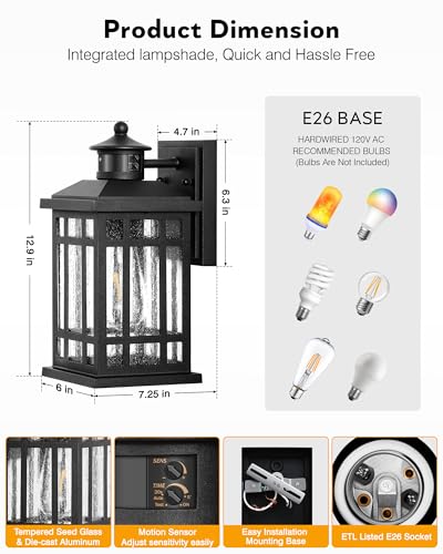 Motion Sensor Outdoor Light Adjustable Sensing Range (Black / Motion Sensor-2 Pack)