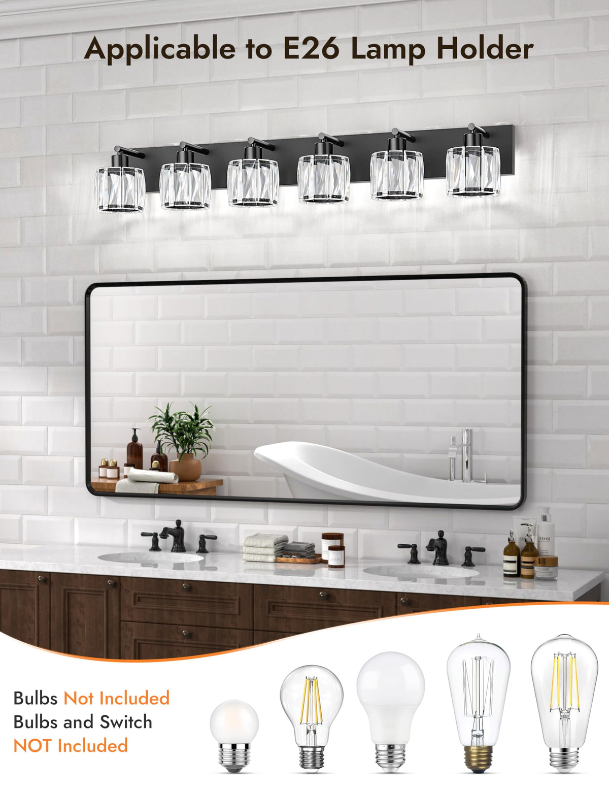 6 Light Crystal Bathroom Vanity Light Fixtures (Black-Round / 6 Light)