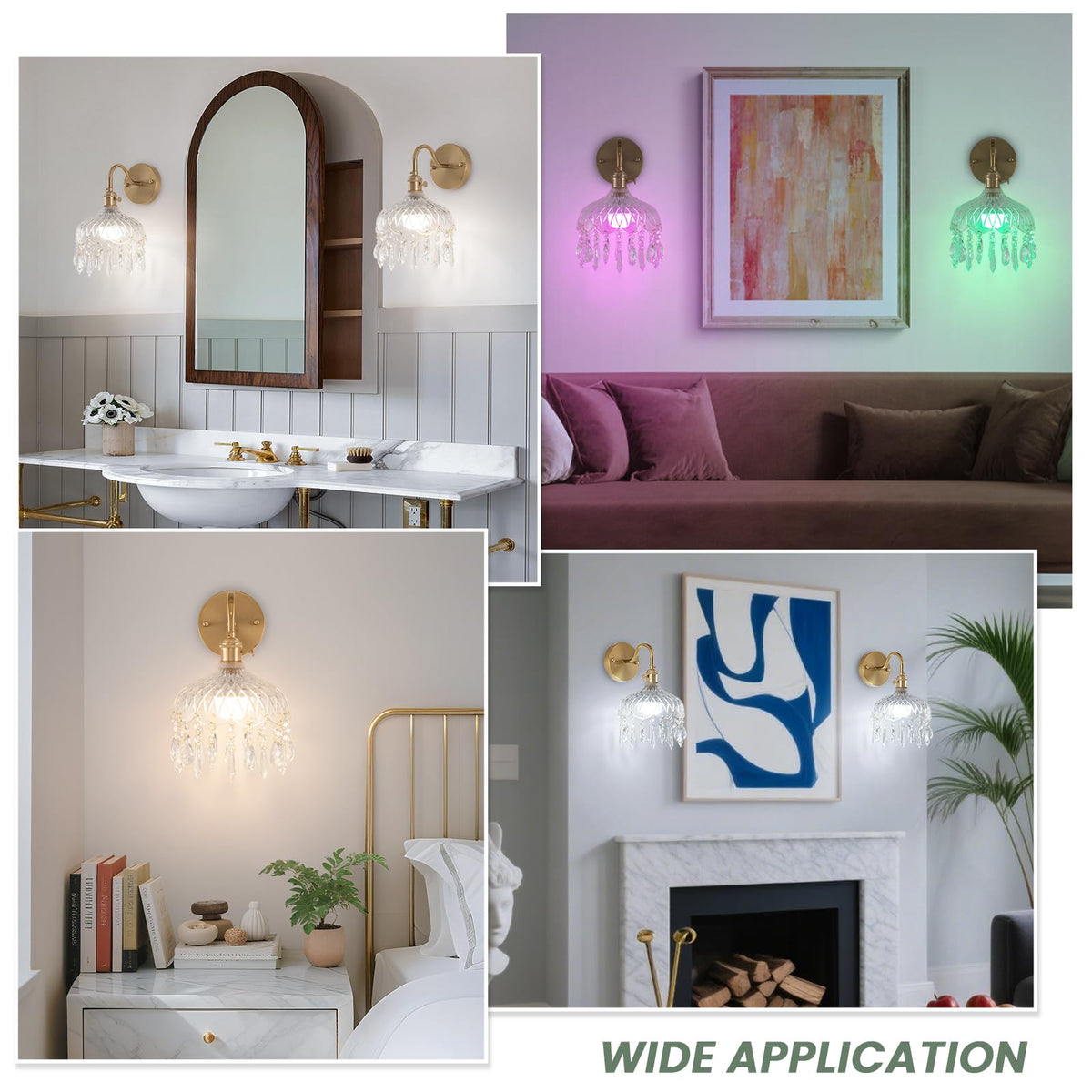 Vintage Battery Operated Wireless Wall Sconces (Crystal-2pack)