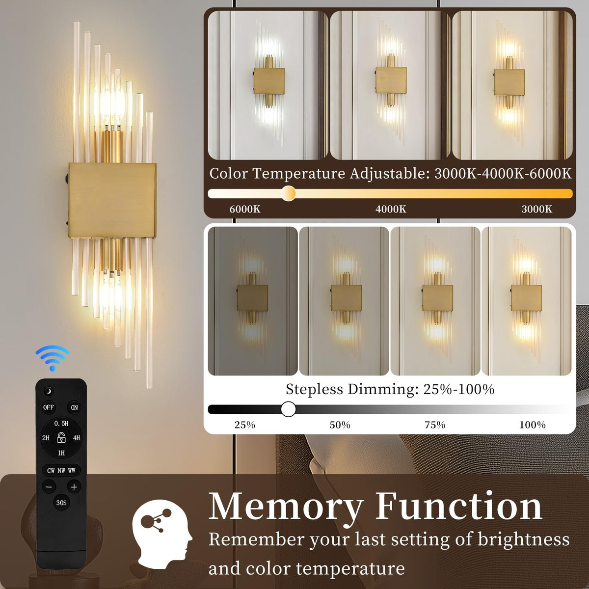 Battery Operated Wall Sconces Set of 2 (Gold 2pc)