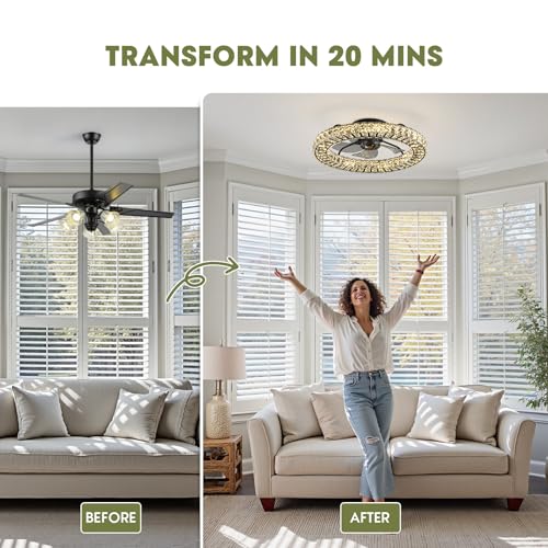 Flush Mount Ceiling Fan with Light (Black - 22 Inch)