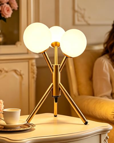 Tripod Globe Table Lamp for Bedroom Dimmable G9 Bulbs Included (07-Gold-Globe-Tripod Sputnik)