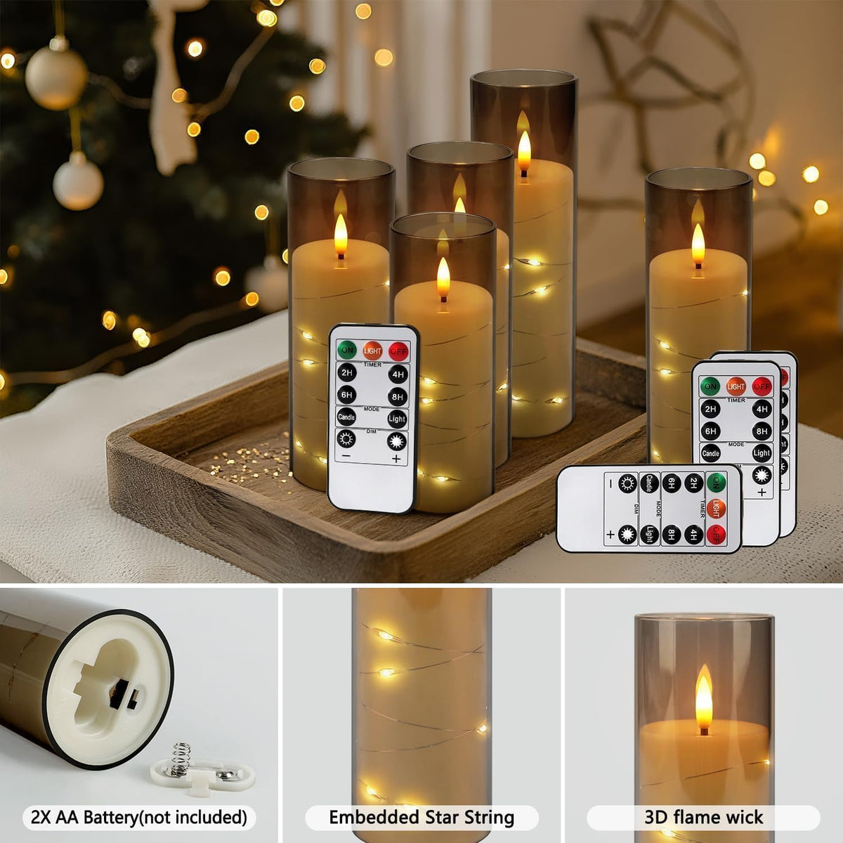 Halloween Decoration Flickering Flameless Candles - 24 Pack, Grey-2