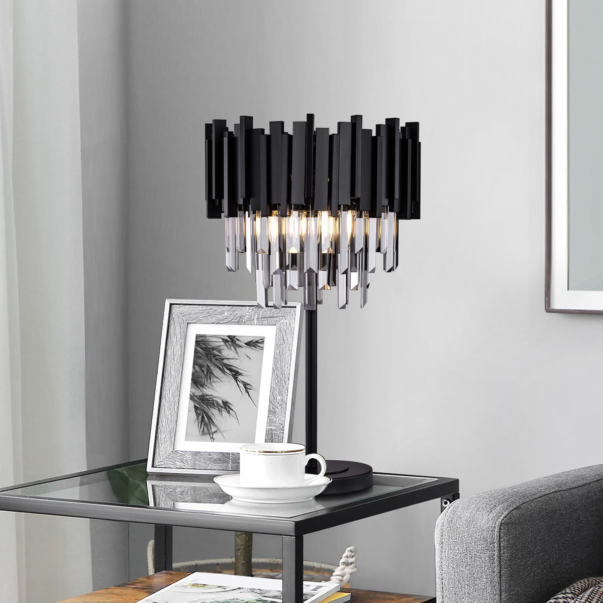 Grey Crystal Table Lamp (Gray)