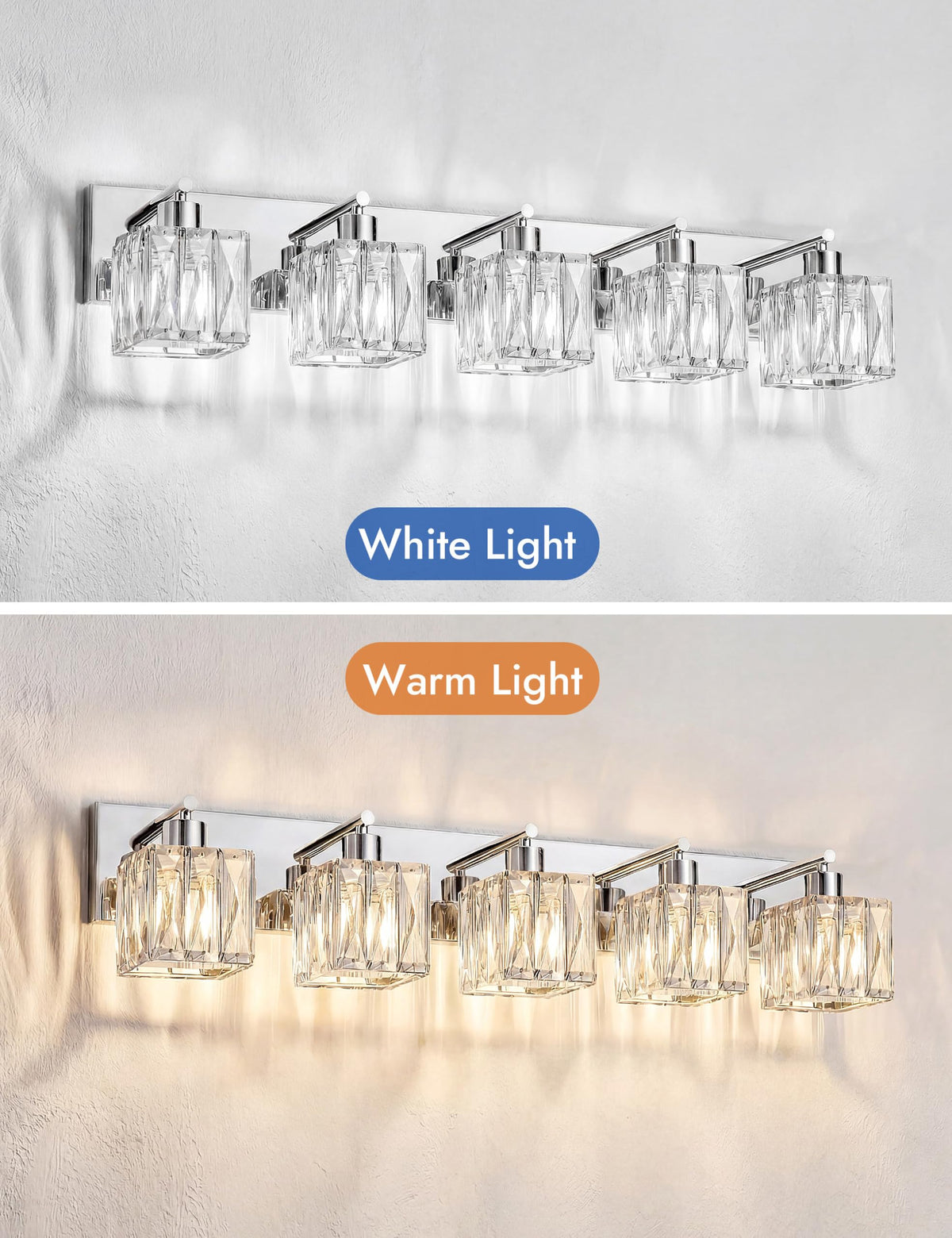 5 Light Crystal Bathroom Vanity Light Square (Polished Chrome-Square / 5 Light)