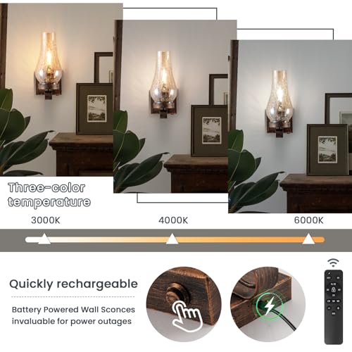 Vintage Farmhouse Wall Sconces (Amber Ice Crackle Retro Gold / Battery Operated)