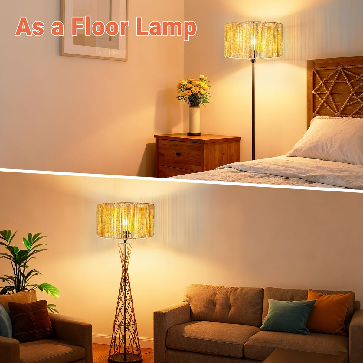 Hanging Light Rattan Lamp Shades Boho Lamp Shade 12.6in x 6.7in (12.6 Inch Rattan Lamp Shape)