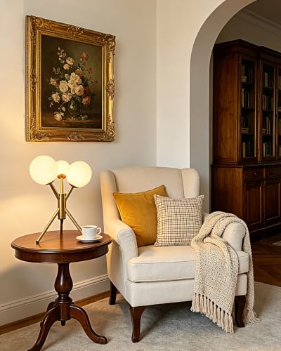 Tripod Globe Table Lamp for Bedroom Dimmable G9 Bulbs Included (07-Gold-Globe-Tripod Sputnik)