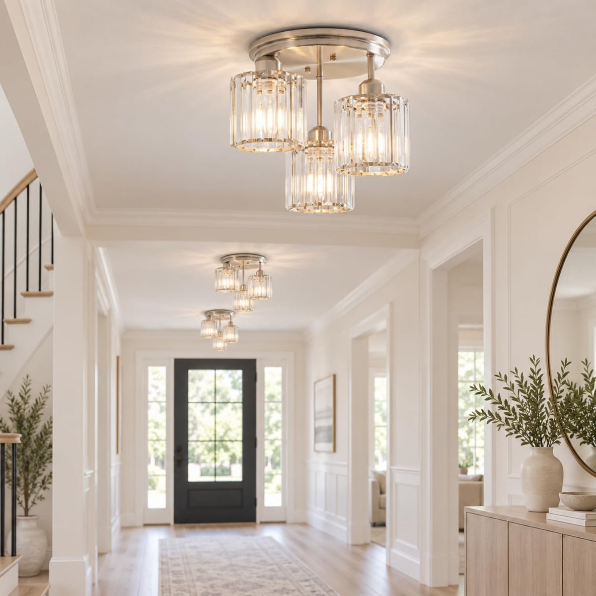 Crystal Semi Flush Mount Ceiling Light (Nickel)