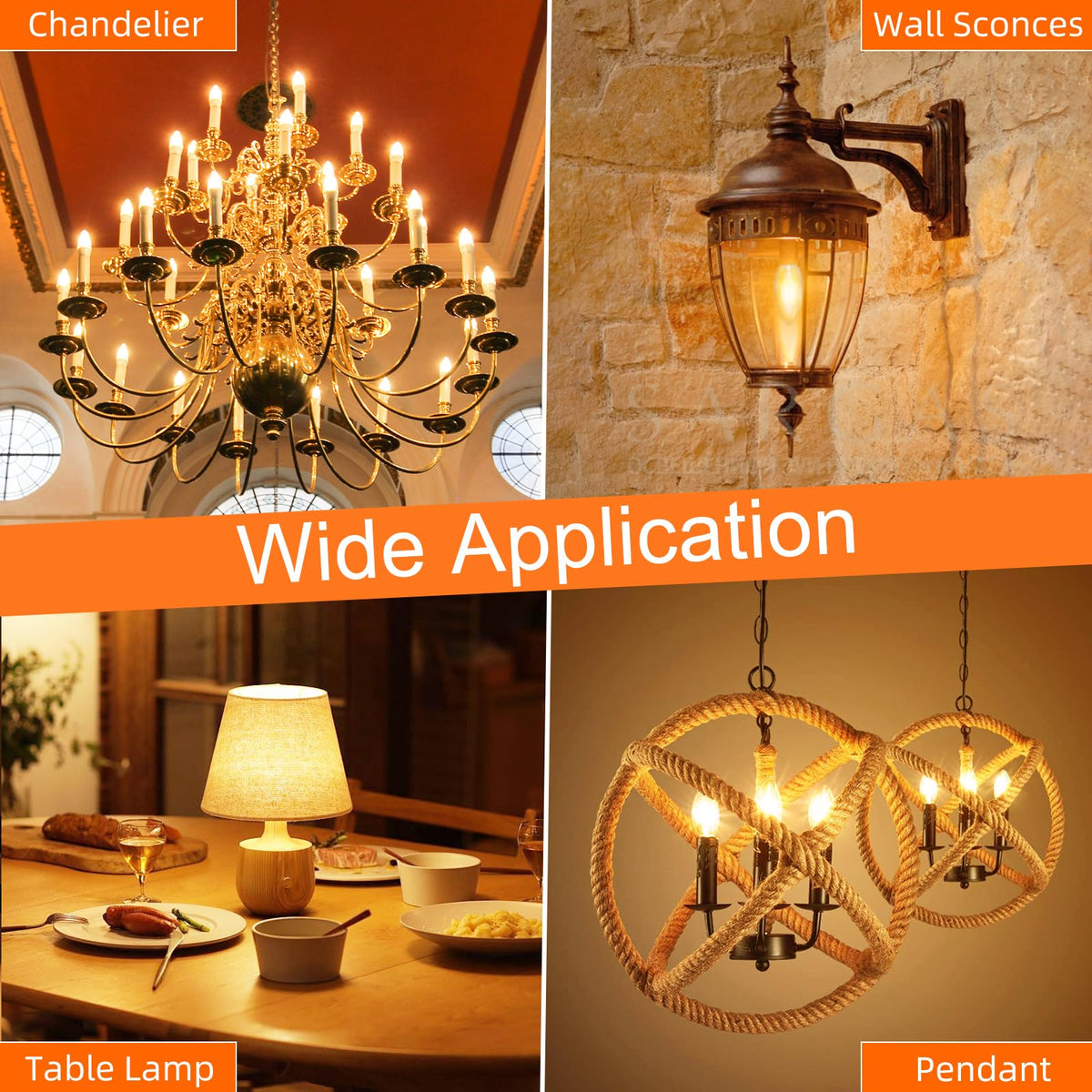 E12 Candelabra Bulb 40 watt Equivalent (12 Pack / 2200k Amber Glow)