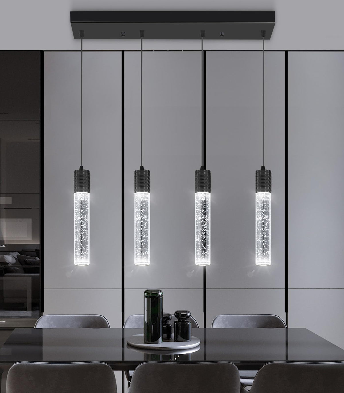 4 Lights Mini Modern Crystal Chandeliers for Kitchen Island Pendants Lighting Fixture LED Ceiling Light for Dining Room Bedroom Foyer 6000K (Black / 4-lights)