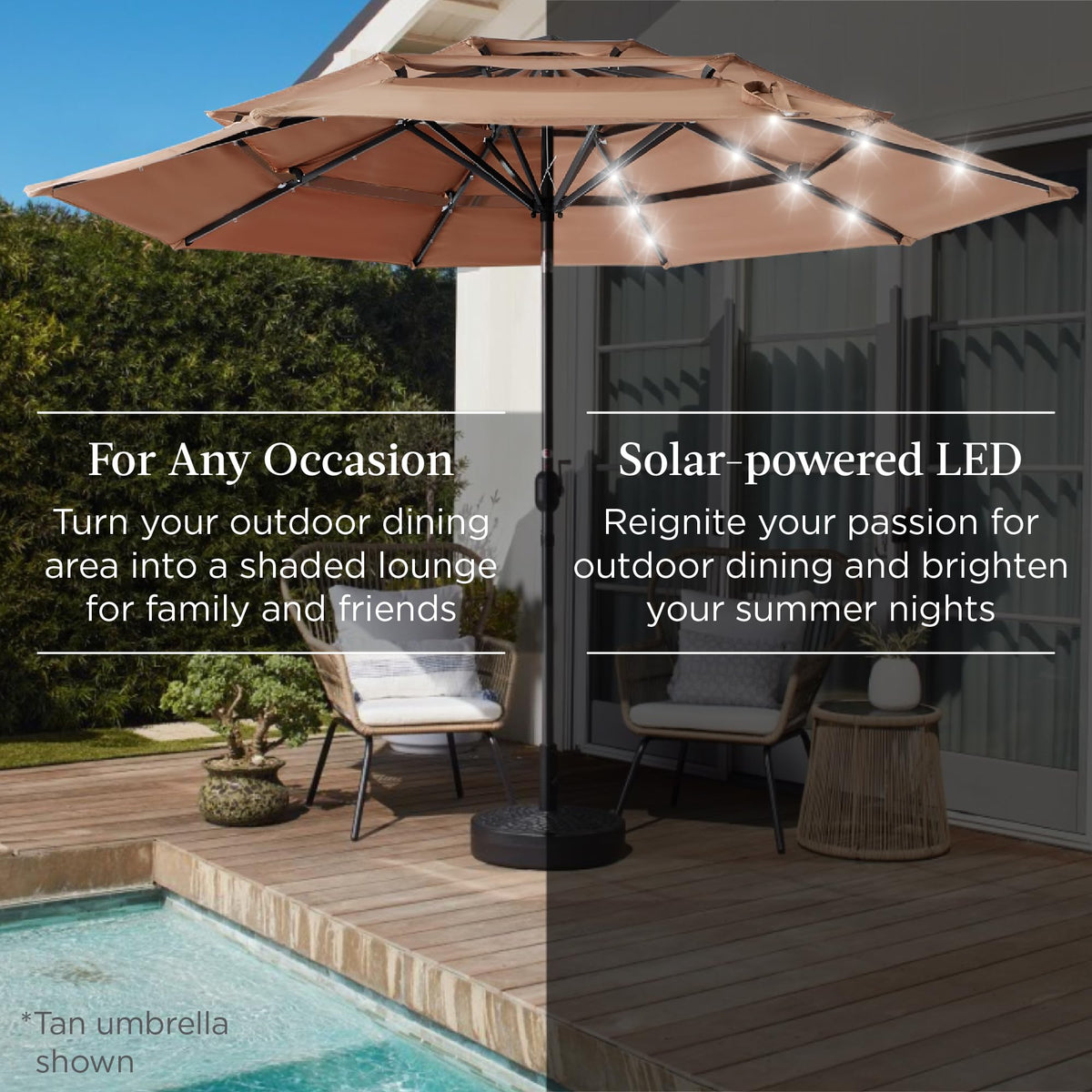 10ft 3 Tier Solar Patio Umbrella (10ft / Yellow)