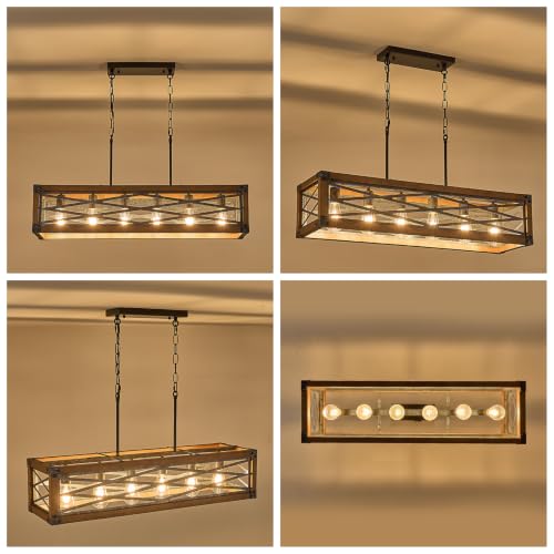 Farmhouse Kitchen Island Lighting 6 Lights Wood Rectangle Chandelier (6 Light Cross)