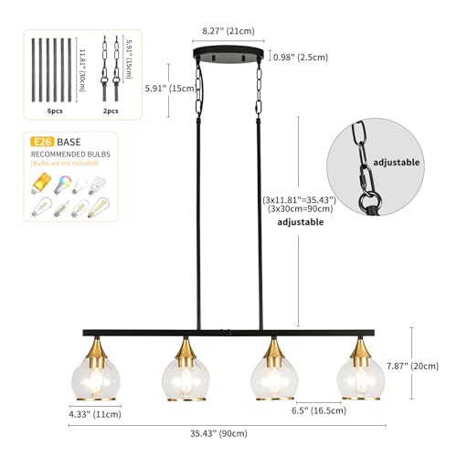 Island Light for Kitchen (Black and Gold / 4-Light)