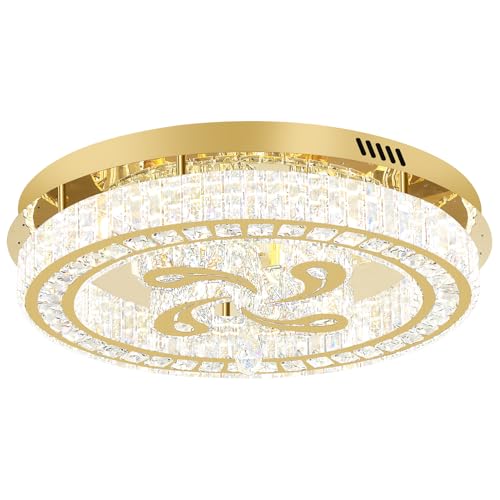 24'' Modern Gold Ring Chandelier LED Dimmable Flush Mount Crystal Ceiling Light for Living Room Bedroom Dining Room (24in Gold)
