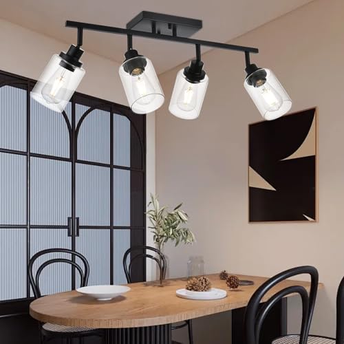 4 Light Track Lighting Kit Black Track Lighting Fixtures Bathroom Wall Sconces Ceiling Mount Kitchen Tracking Lights (Black / 4-Light)