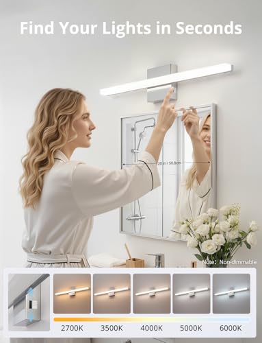 24 Inch Chrome Vanity Light Fixtures for Mirror Long Led Bars for Bathroom (5CCT-Not Dimmable / 24inch)