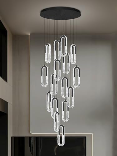 H138 Large Chandeliers for High Ceilings Crystal Ring Chandelier 16 (Black / 16 Rings (New))
