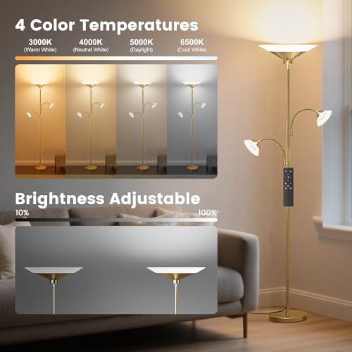 42W 3 Light Torchiere Floor Lamp (Gold)