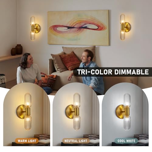 Brushed Brass Wall Sconces Set of 2 (Gold / 2 Pack)