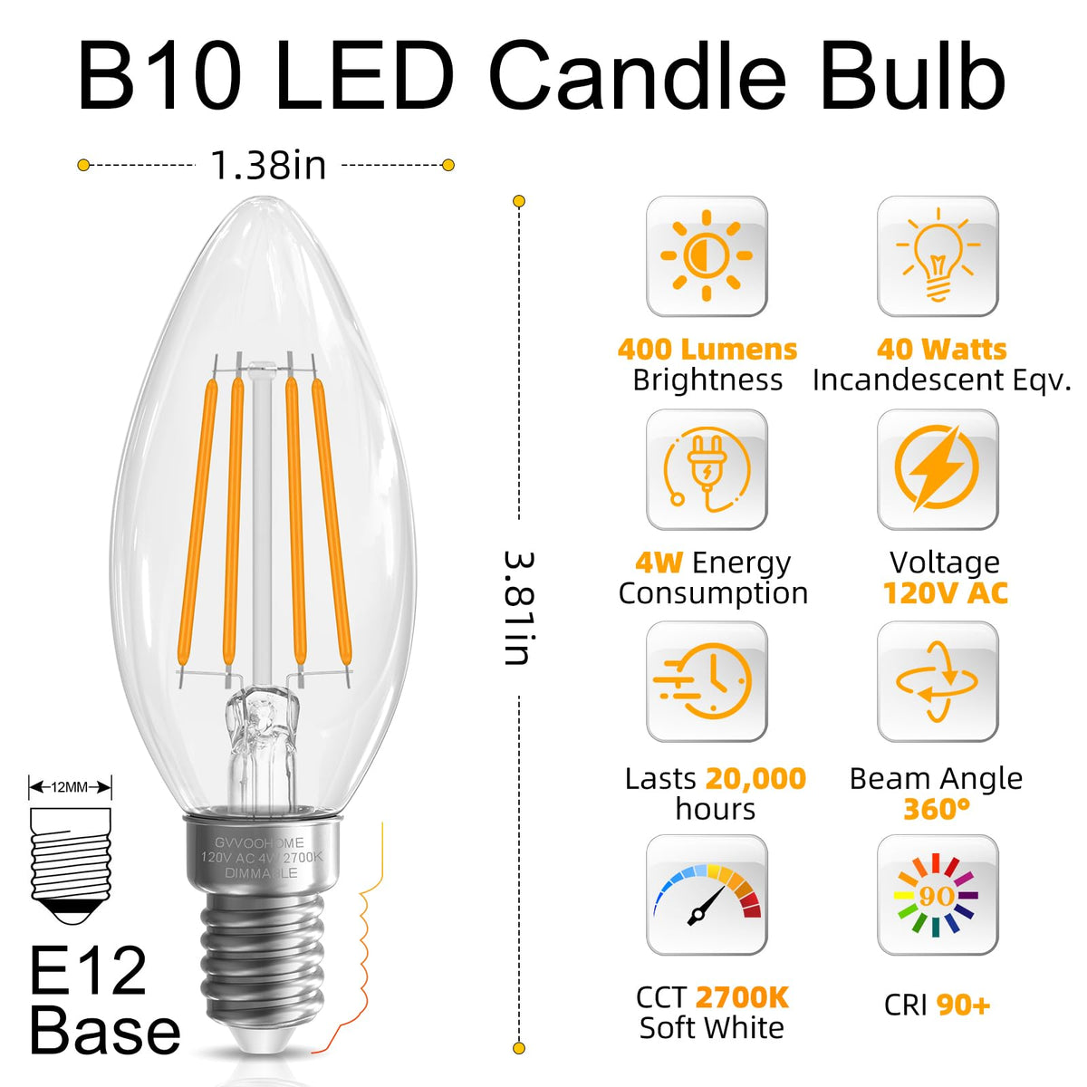 Candelabra Light bulbs (48 Pack / Soft White)