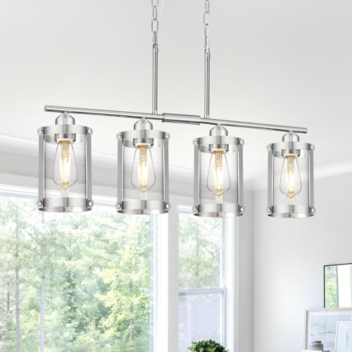 Brushed Nickel 4 (Nickel + Clear Glass / 4-Light, Linear)