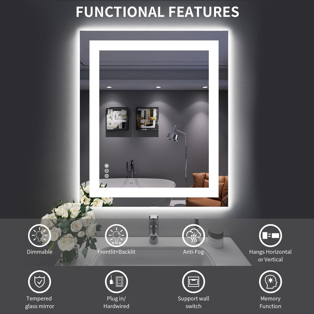 30X36 LED Bathroom Mirror with Lights (Led / 30"L x 36"W)