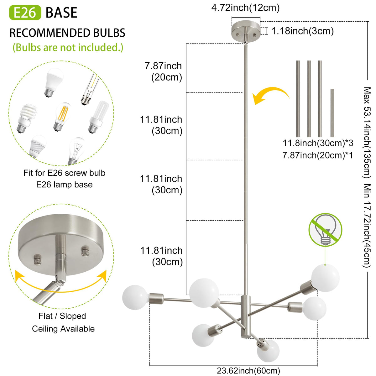 Chandeliers for Dining Room Brushed Nickel 6Light Modern Kitchen Chandelier (Brushed Nickel / 6-light)