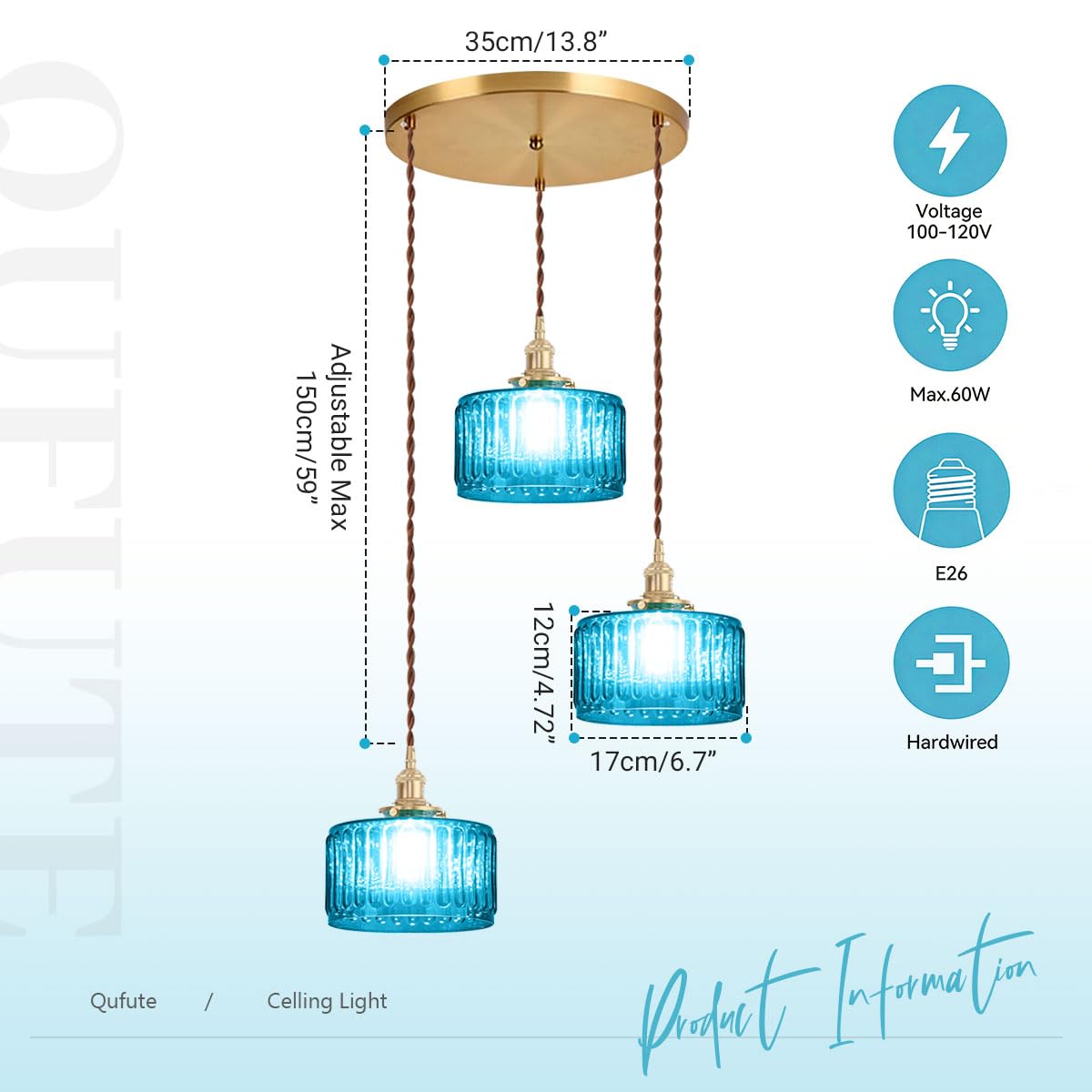 Mid Century 3 (Blue-Hardwired-3-Light-Cluster)