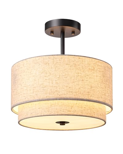 Fabric Semi Flush Mount Ceiling Light