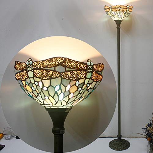 Tiffany Floor Lamp Sea Blue Stained Glass Torchiere Pole Light