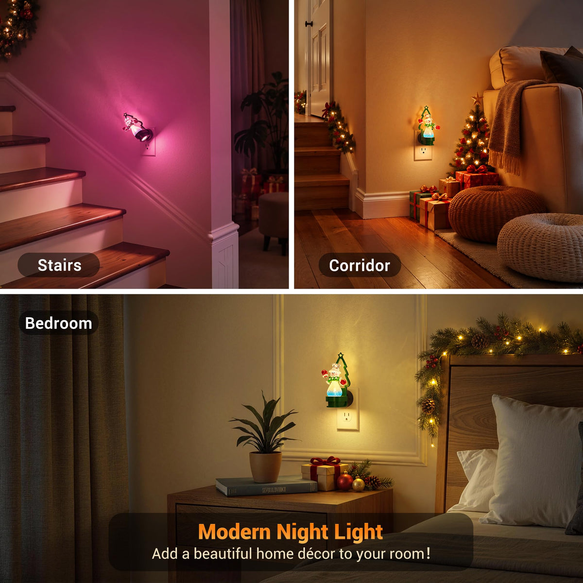 Christmas Snowman & Green Tree Night Lights Plug into Wall (Christmas Tree - RGB / 1 Pack)