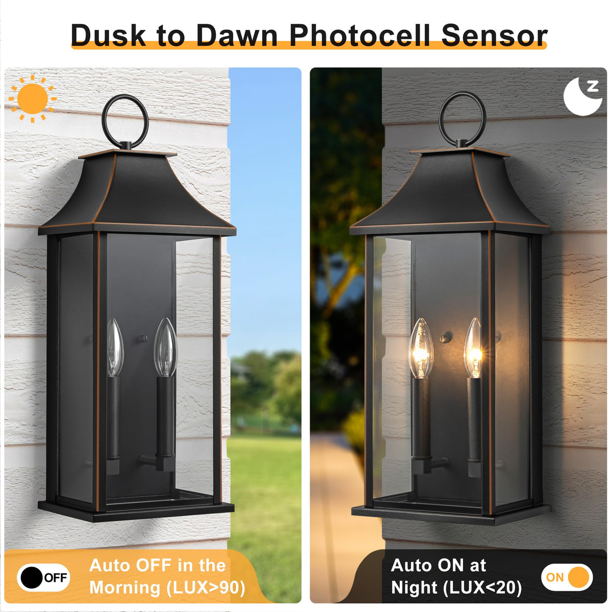 Dusk to Dawn Outdoor Wall Light (Black(with Brown Trim) / 20.6 inch)