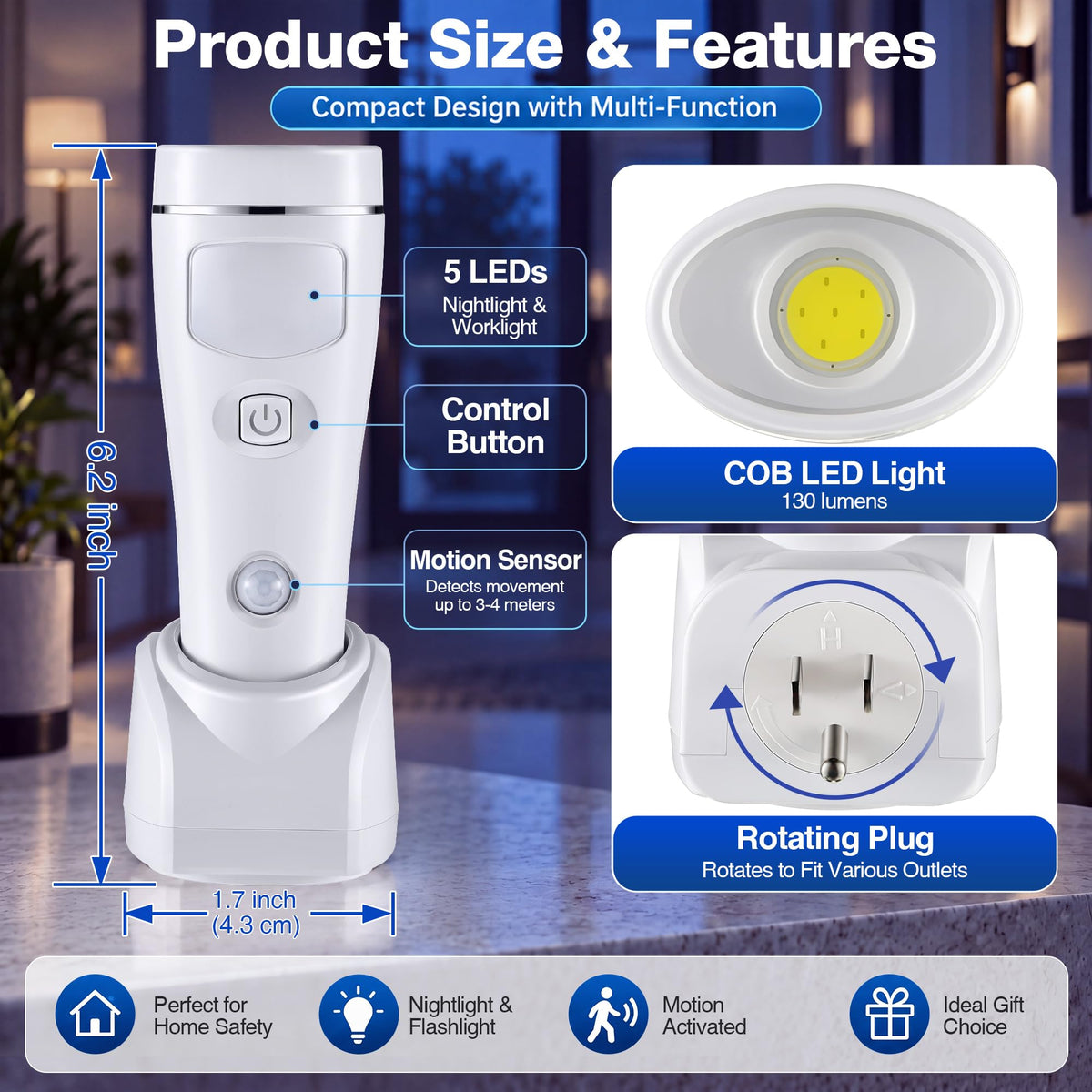 3 Pack 4 in 1 LED Emergency Lights for Home Power Failure (White)