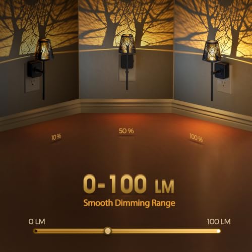 Plug in Night Light Dimmable Metal Crafted Night Light 3000K Warm (Matte Black / 2 Pack)