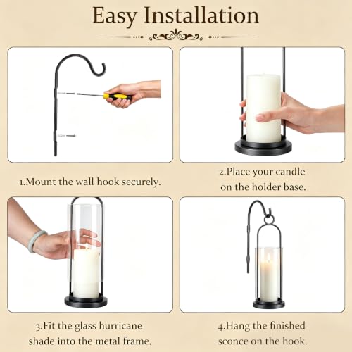 Wall Candle Sconces Hurricane Candles Holder (Black)