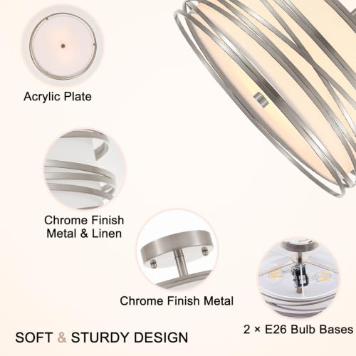 Modern Linen Semi Flush Mount Ceiling Light Fixture