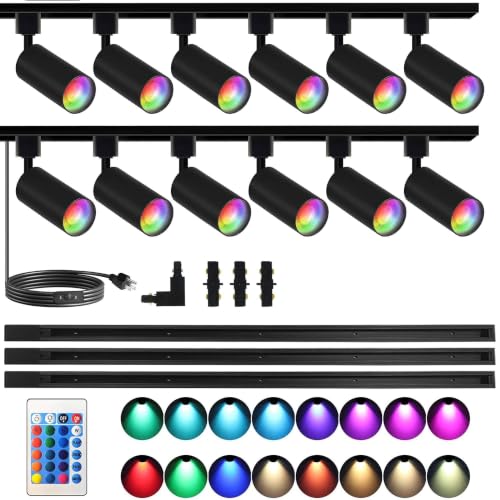 Plug in H Type LED Track Lighting Kits Dimmable RGB Ceiling Fixtures (Black RGB)