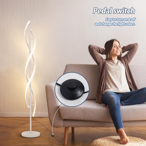40W Modern Floor Lamp with Remote 60 inch Dimmable Floor Lamp for Bedroom Standing Lamp LED Floor Lamps for Living Room Dining Rooms Home Offices Lighting (White)