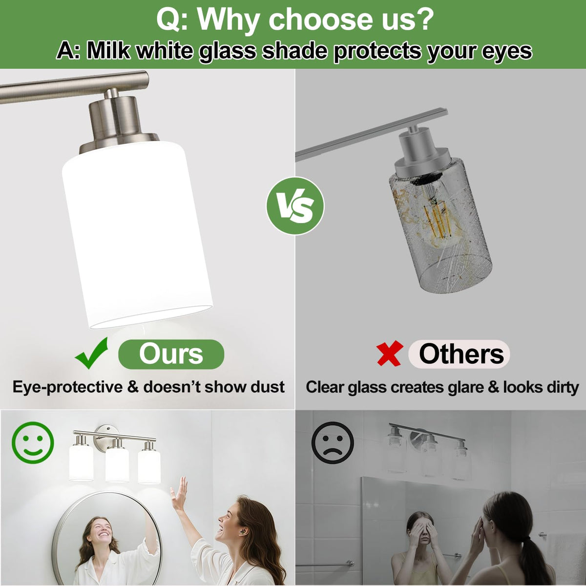 3 Light Bathroom Light Fixtures (Brushed Nickel & Milky White Glass / 3-light)