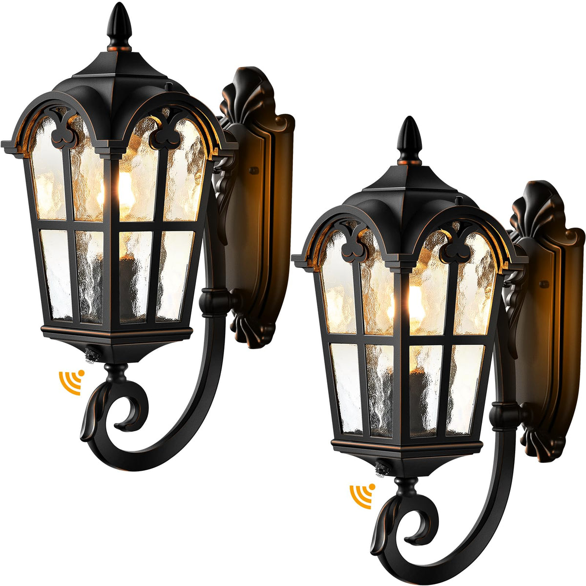 16.9" H Black Dusk to Dawn Outdoor Wall Lights Wall Mount (Black(Gold Trim) / Up 2-pack)