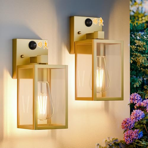 2 Pack Gold Motion Sensor Outdoor Light Fixtures Wall Mount (10.24'' / Gold)