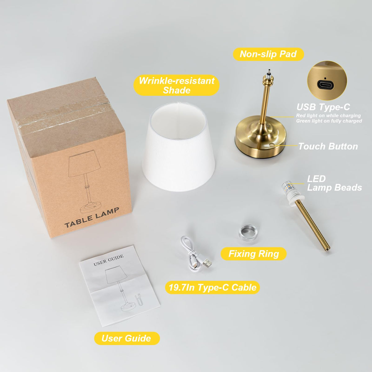 Cordless Table Lamp (Brass / 1 Pack - 15.6in)